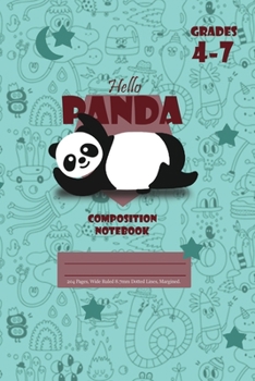 Hello Panda Primary Composition 4-7 Notebook, 102 Sheets, 6 x 9 Inch Royal Blue Cover