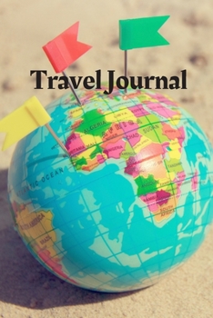 Travel Journal - 6x9 inch blank lined journal pin globe cover blue
