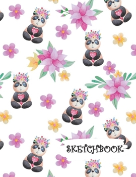 Sketchbook: Cute Panda Tropical Flowers Fun Framed Drawing Paper Notebook