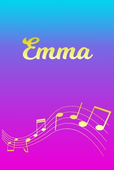 Paperback Emma: Sheet Music Note Manuscript Notebook Paper - Pink Blue Gold Personalized Letter E Initial Custom First Name Cover - Mu Book