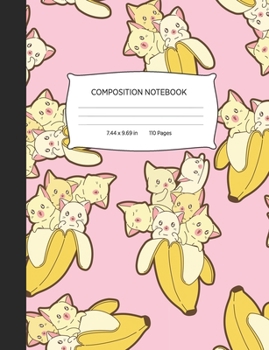 Paperback Composition Notebook: Kawaii Cats In Bananas Pattern Blank Lined Wide Ruled Notebook Journal Book