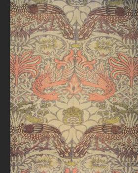 Vintage illustration journal: Unique designed dot grid Journal for the vintage illustration lover - Arts and craft movement - William Morris - Cream, coral and red  peacock and dragon vintage print