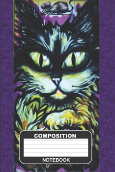 Paperback Composition notebook: Striking cat with nosy mouse on top college ruled paperback with an additional vertical line on each page from the out Book