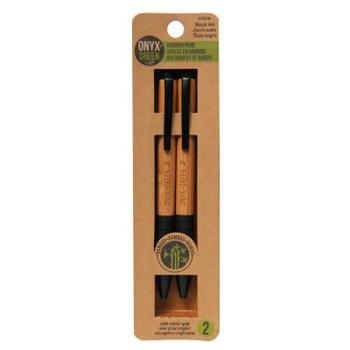 Misc. 2pk Ballpoint Pens, Bambook/Corn Plastic, Rubber Grip, Medium, Black Book