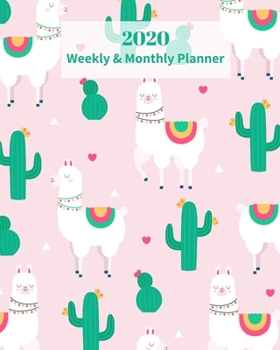 Paperback 2020 Weekly and Monthly Planner: LLama Plants Cactus Baby Pink - Monthly Calendar with U.S./UK/ Canadian/Christian/Jewish/Muslim Holidays- Calendar in Book