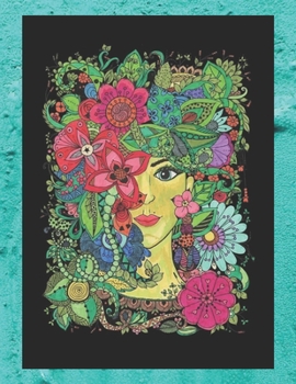Boho Nature Lady Alternative Notebook  For School: Black cover with ladie's face surrounded by lots of different flowers.