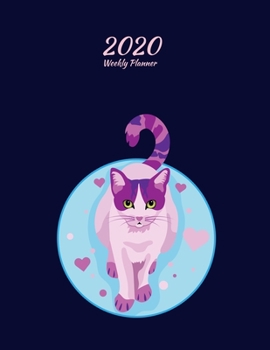 2020 Weekly Planner: Pink Cat Navy Blue Cover | Agenda With Dot Grid Pages | 12 Months Calendar