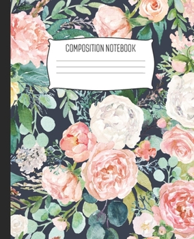 Paperback Composition Notebook: Wide Ruled Notebook Watercolor Floral Bloom Pink Peach Lined School Journal - 100 Pages - 7.5" x 9.25" - Children Kids Book