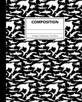 Composition : Black Shark Composition Notebook for Kids, Cool Marble Sharks Pattern for Boys, Wide Ruled Book 7. 5 X 9. 25 in, 110 Pages, Back to School Supplies, for Students and Teachers