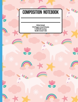 Paperback Composition Notebook Wide Ruled: Unicorn 100 Pages Book