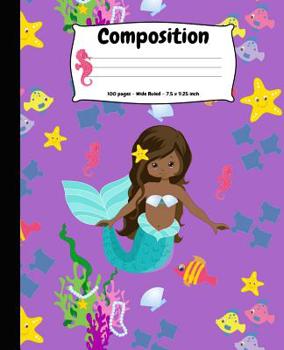 Paperback Composition: African American Mermaid Purple Wide Ruled School Notebook Book