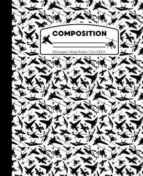 Composition: Airplane Jet Pilot White and Black Marble Composition Notebook for Boys or Girls. Plane Helicopter Wide Ruled Book 7.5 X 9.25 In, 100 Pages, Journal for Kids, Elementary School Students a