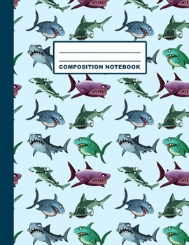 Paperback Composition Notebook: Sharks Pattern Cover Design - College Ruled - 120 Blank Lined Pages - 8.5" X 11" - Matte Finished Soft Cover Book