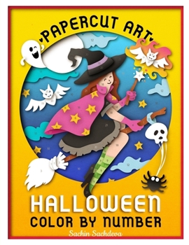 Paperback Papercut Art Halloween: Color by Number Coloring Book for Adults Book