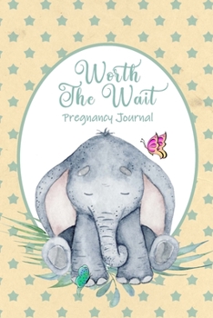 Worth the Wait: Pregnancy Journal. Gender Neutral, Baby Elephant, Bashful, Seafoam Watercolor