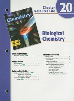 Paperback Holt Chemistry Chapter 20 Resource File: Biological Chemistry Book