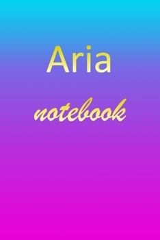 Aria: Blank Notebook | Wide Ruled Lined Paper Notepad | Writing Pad Practice Journal | Custom Personalized First Name Initial A Blue Purple Gold  | ... Homeschool & University Organizer Daybook