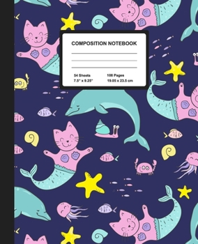 Composition Notebook: Cats and Dolphines | Wide Ruled Paper Journal | Blank Lined Workbook for Teens Kids Students Girls, for Home School & Writing Notes