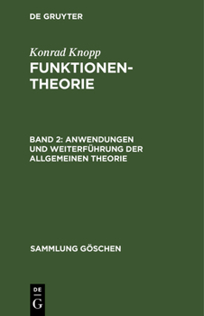 Hardcover Anwendungen und Weiterführung der allgemeinen Theorie [German] Book