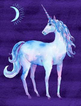 Paperback Watercolor Unicorn at Midnight Composition Notebook: College Ruled (7.44 X 9.69) Beautiful Purple Pink Teal Blue Moon Book