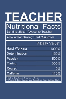 Paperback Teacher Nutrition Facts: Funny Novelty Notebook/Journal For Teachers: A 6 x 9 Blank Lined Notebook/Journal With 120 Blank Lined Pages Book