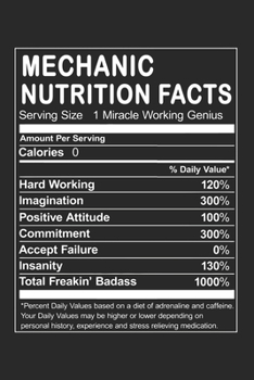 Mechanic Nutrition Facts: Funny Occupation Humorous Job Joke Dot Grid Notebook 6x9 Inches - 120 dotted pages for notes, drawings, formulas | Organizer writing book planner diary
