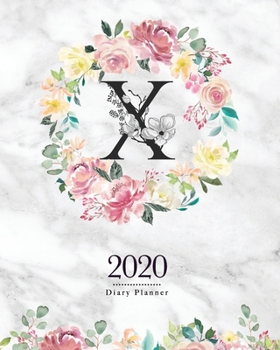 2020 Diary Planner: 8x10 Planner With Watercolor Flowers "X" Monogram On Gray Marble for Woman