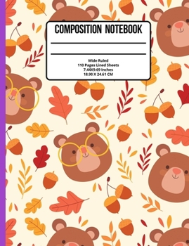 Paperback Composition Notebook Wide Ruled: Bear 110 Pages Book