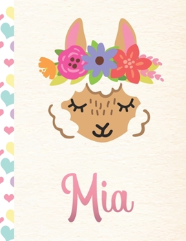 Paperback Mia: Personalized Llama Primary Handwriting Notebook For Girls With Pink Name - Dotted Midline Handwriting Practice Paper - Book