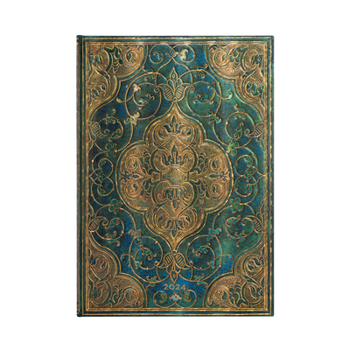 Calendar Paperblanks 2024 Turquoise Chronicles 12-Month Grande Vertical Elastic Band Closure 160 Pg 100 GSM Book