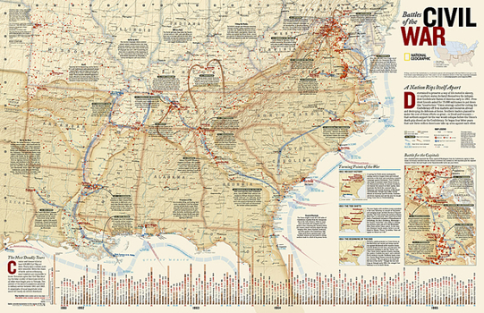 Map National Geographic Battles of the Civil War Wall Map (35.75 X 23.25 In) Book