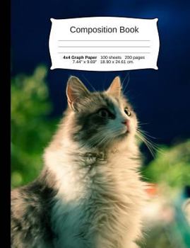 Paperback Cat Composition Notebook, 4x4 Graph Paper: 4x4 Quad Rule Composition Book, Student Exercise Science Math Grid, 200 Pages, 7.44 X 9.69 Book