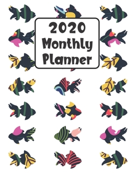 Paperback 2020 Monthly Planner: Goldfish 12 Month Planner Calendar Organizer Agenda with Habit Tracker, Notes, Address, Password, & Dot Grid Pages Book