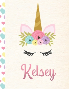 Paperback Kelsey: Personalized Unicorn Primary Handwriting Notebook For Girls With Pink Name - Dotted Midline Handwriting Practice Paper Book