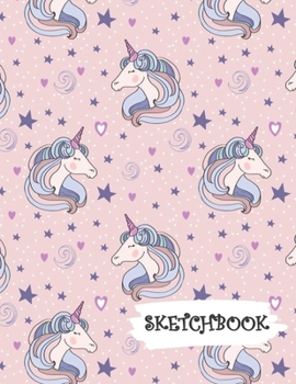 Paperback Sketchbook: Pink and Blue Unicorn Fun Framed Drawing Paper Notebook Book