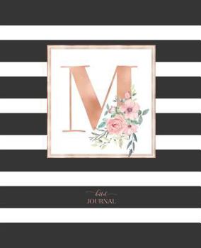 Dotted Journal: Dotted Grid Bullet Notebook Journal Black and White Stripes Rose Gold Monogram Letter M (7.5” x 9.25”) for Women Teens Girls and Kids