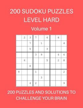 Paperback 200 Sudoku Puzzles Level Hard Volume 1: 200 Puzzles and Solutions to Challenge Your Brain. Bright red cover design [Large Print] Book