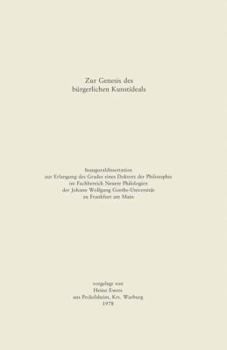 Hardcover Zur Genesis Des Bürgerlichen Kunstideals [German] Book