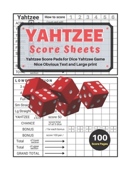 Paperback Yahtzee Score Sheets: V.12 Yahtzee Score Pads for Dice Yahtzee Game Nice Obvious Text and Large print yahtzee score cards 8.5*11 inch [Large Print] Book