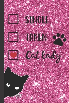 Paperback Cat Lady, Red Love Heart: Cute Black Cat Peeping - Lined Journal to Write in - Pretty Faux Pink Glitter Background - Trendy Ruled Note Book/ Per Book