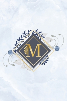 Paperback M: Marble, blue and golden initial monogram bullet journal. Chic blue marble and gold letter journal for diaries and note Book