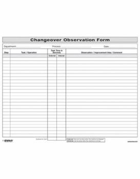 Loose Leaf Quick Changeover: Observation Form: Observation Form Book