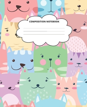 Kitty Composition Notebook: Blank Lined Cute Notebooks for Girls Teens Kids School Writing Notes Journal (7.5 x 9.25 in)