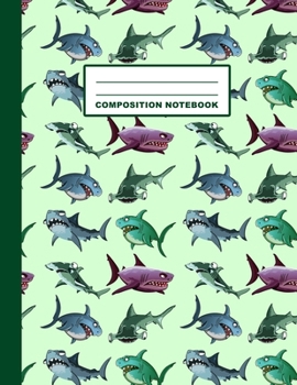 Paperback Composition Notebook: Sharks Pattern Cover Design - Wide Ruled - 120 Blank Lined Pages - 8.5" X 11" - Matte Finished Soft Cover Book