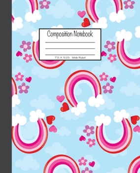 Paperback Composition Notebook: 7.5x9.25, Wide Ruled - Colorful Pink Rainbow Book