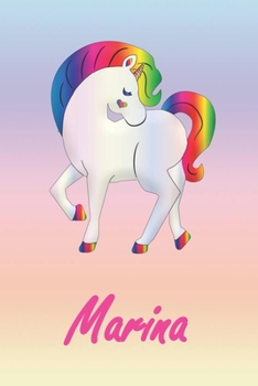 Marina: Personalisiertes individualisiertes Einhorn Notizbuch / pers�nliches Tagebuch / Schreibheft / Logbuch / Planer / Vokabelheft / Notizen - 6 x 9 Zoll (ca. DIN A5), 110 linierte Seiten mit Datums