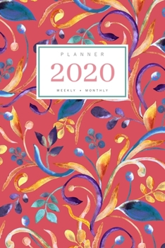 Paperback Planner 2020 Weekly Monthly: 6x9 Full Year Notebook Organizer Small - 12 Months - Jan to Dec 2020 - Watercolor Decorative Floral Design Red Book