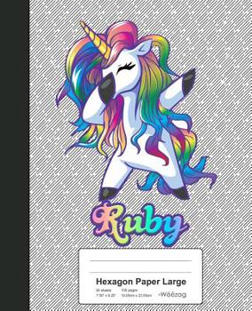 Paperback Hexagon Paper Large: RUBY Unicorn Rainbow Notebook Book