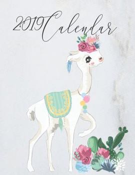 2019 Calendar : Watercoulor Llama with Inspirational Quotes on Marble Cover