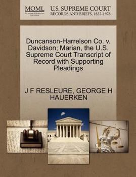 Paperback Duncanson-Harrelson Co. V. Davidson; Marian, the U.S. Supreme Court Transcript of Record with Supporting Pleadings Book